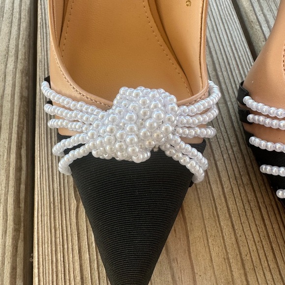 Big tree Black and Tan Heels with Pearl Embellishment size 36 - Picture 3 of 8